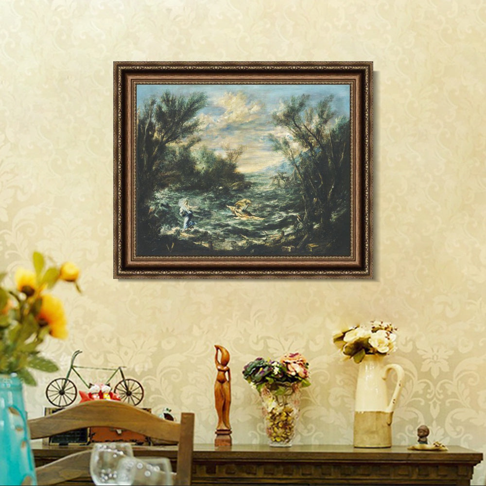 INVIN ART Framed Canvas Art Giclee Print Christ at the Sea of Galilee, c. 1740 by Alessandro Magnasco Wall Art