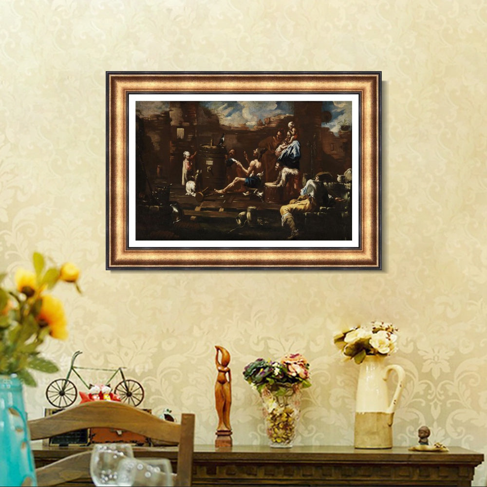INVIN ART Framed Canvas Art Giclee Print SchaustellergruppeBbeim 篓鹿ben Mit Einem Raben by Alessandro Magnasco Wall Art