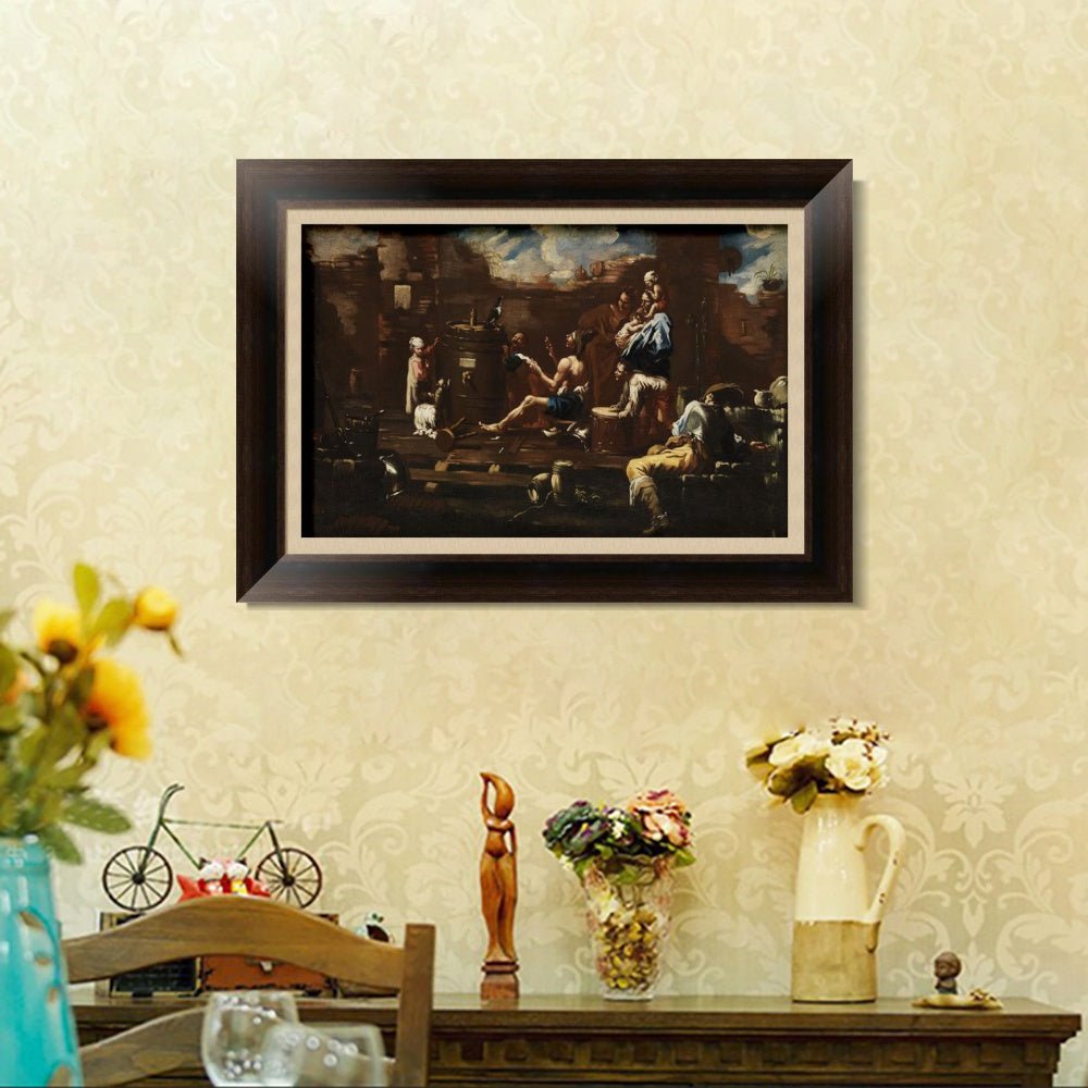 INVIN ART Framed Canvas Art Giclee Print SchaustellergruppeBbeim 篓鹿ben Mit Einem Raben by Alessandro Magnasco Wall Art