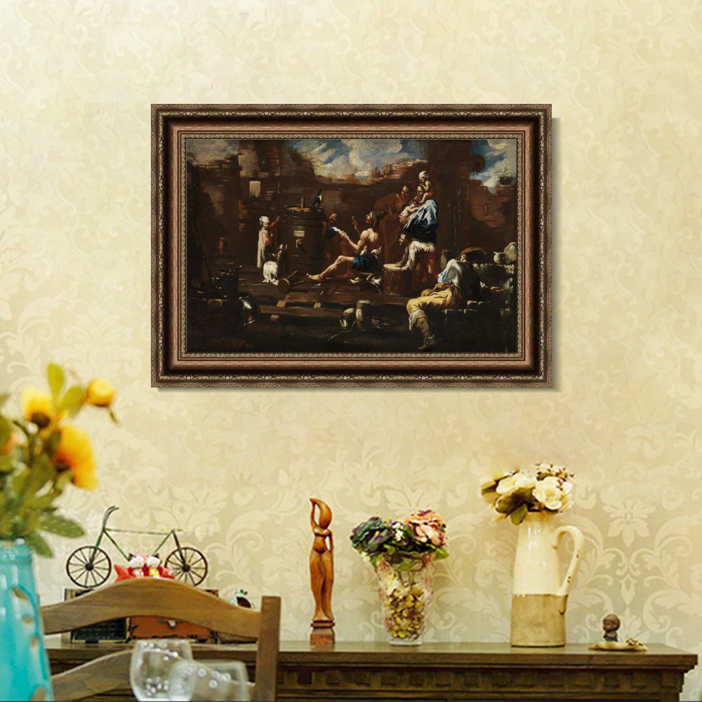 INVIN ART Framed Canvas Art Giclee Print SchaustellergruppeBbeim 篓鹿ben Mit Einem Raben by Alessandro Magnasco Wall Art
