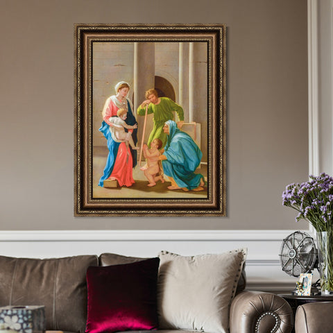 INVIN ART Framed Canvas Art Giclee Print The Holy Family with Saints Elizabeth and John by Nicolas Poussin Wall Art Living Room Home Office Decorations