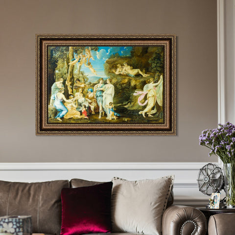 INVIN ART Framed Canvas Art Giclee Print Series#008 by Nicolas Poussin Wall Art Living Room Home Office Decorations