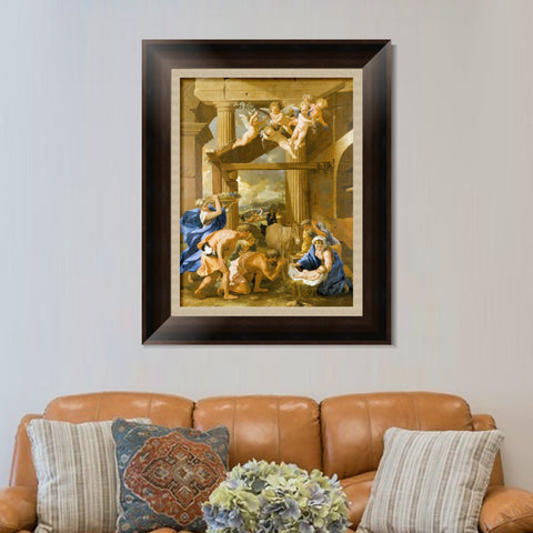 INVIN ART Framed Canvas Art Giclee Print The Adoration of the Shepherds, 1633 by Nicolas Poussin Wall Art Living Room Home Office Decorations