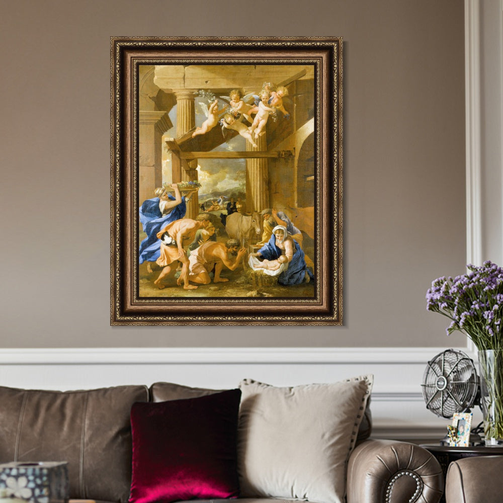 INVIN ART Framed Canvas Art Giclee Print The Adoration of the Shepherds, 1633 by Nicolas Poussin Wall Art Living Room Home Office Decorations