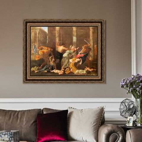 INVIN ART Framed Canvas Art Giclee Print Massacre of the innocents by Nicolas Poussin Wall Art Living Room Home Office Decorations