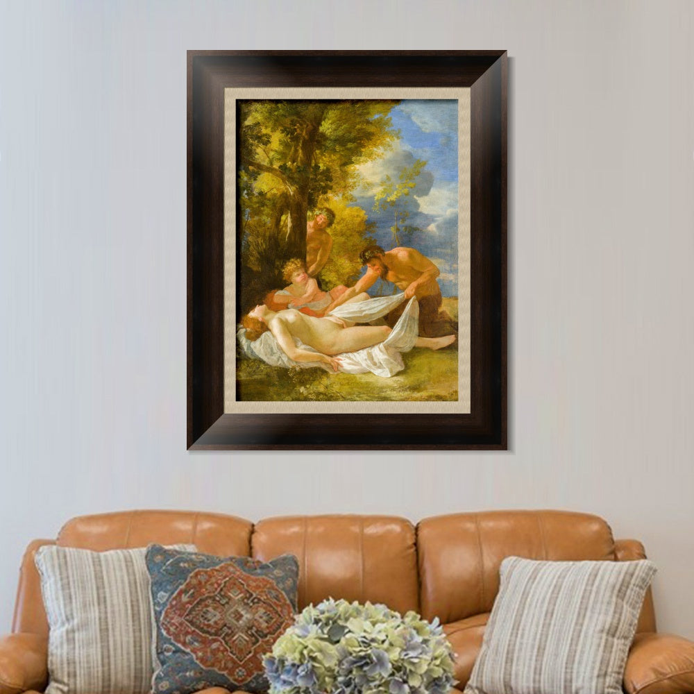 INVIN ART Framed Canvas Art Giclee Print Nymph with Satyrs by Nicolas Poussin Wall Art