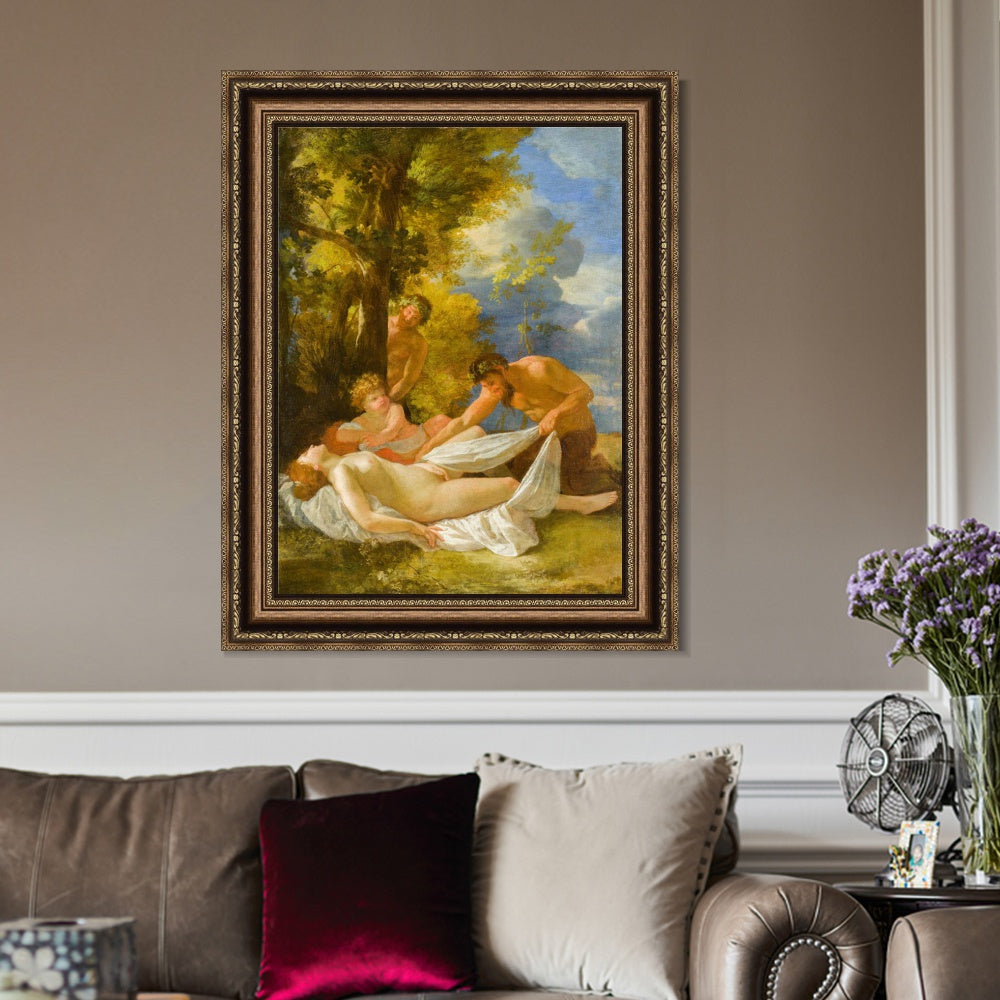 INVIN ART Framed Canvas Art Giclee Print Nymph with Satyrs by Nicolas Poussin Wall Art