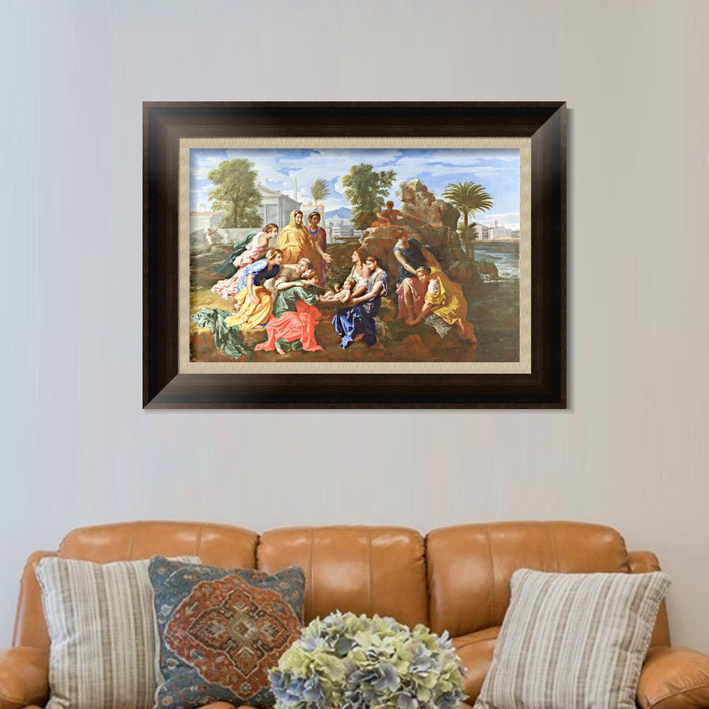 INVIN ART Framed Canvas Art Giclee Print The Finding of Moses by Nicolas Poussin Wall Art