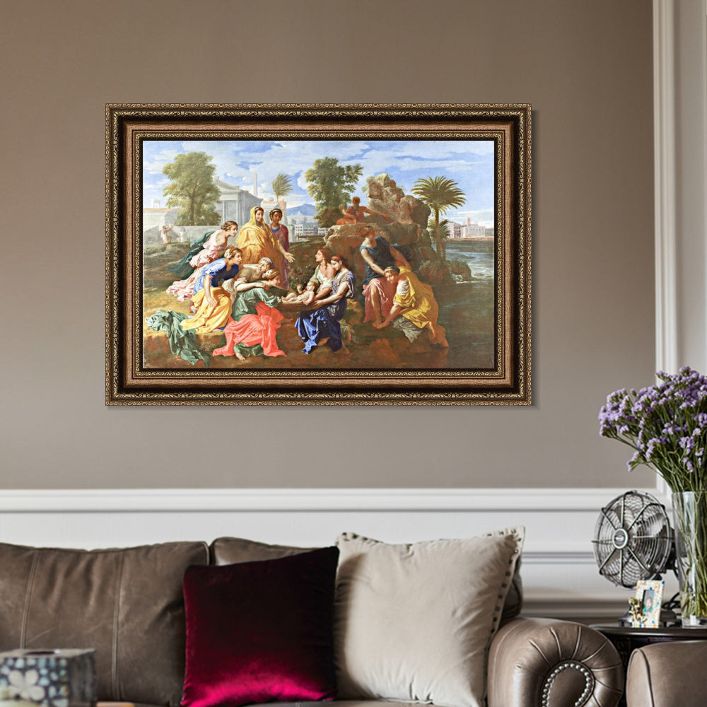 INVIN ART Framed Canvas Art Giclee Print The Finding of Moses by Nicolas Poussin Wall Art