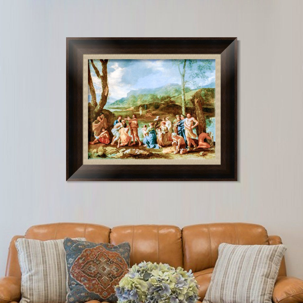 INVIN ART Framed Canvas Art Giclee Print French Saint John Baptizing in the River Jordan by Nicolas Poussin Wall Art