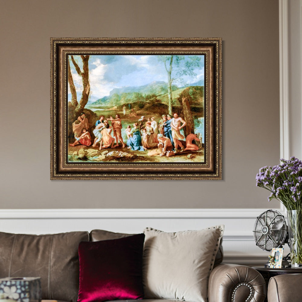 INVIN ART Framed Canvas Art Giclee Print French Saint John Baptizing in the River Jordan by Nicolas Poussin Wall Art