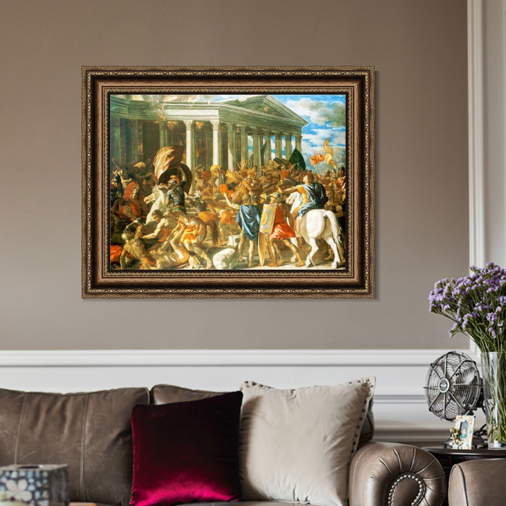 INVIN ART Framed Canvas Art Giclee Print The Destruction and Sack of the Temple of Jerusalem by Nicolas Poussin Wall Art