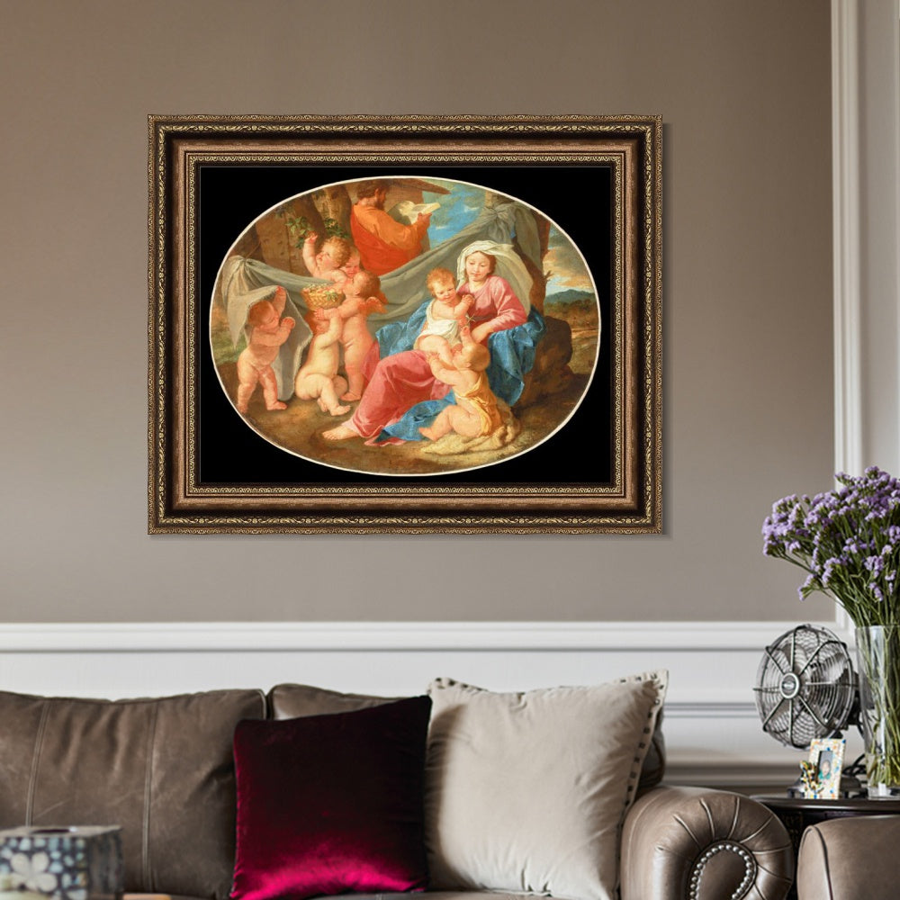 INVIN ART Framed Canvas Art Giclee Print The Rest on the Flight into Egypt by Nicolas Poussin Wall Art Living Room Home Office Decorations