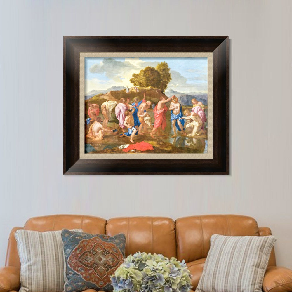 INVIN ART Framed Canvas Art Giclee Print Sacrament of Baptism by Nicolas Poussin Wall Art