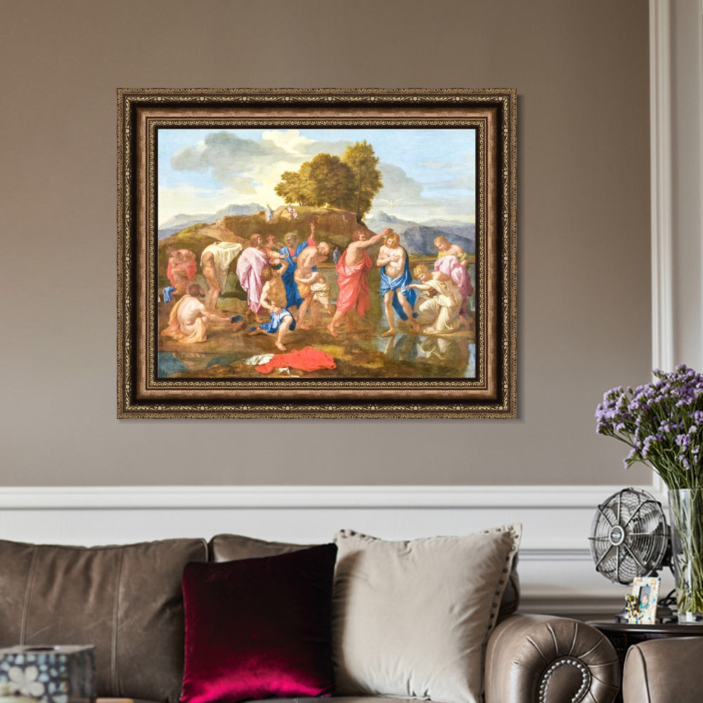 INVIN ART Framed Canvas Art Giclee Print Sacrament of Baptism by Nicolas Poussin Wall Art