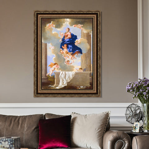 INVIN ART Framed Canvas Art Giclee Print The Assumption of the Virgin by Nicolas Poussin Wall Art Living Room Home Office Decorations