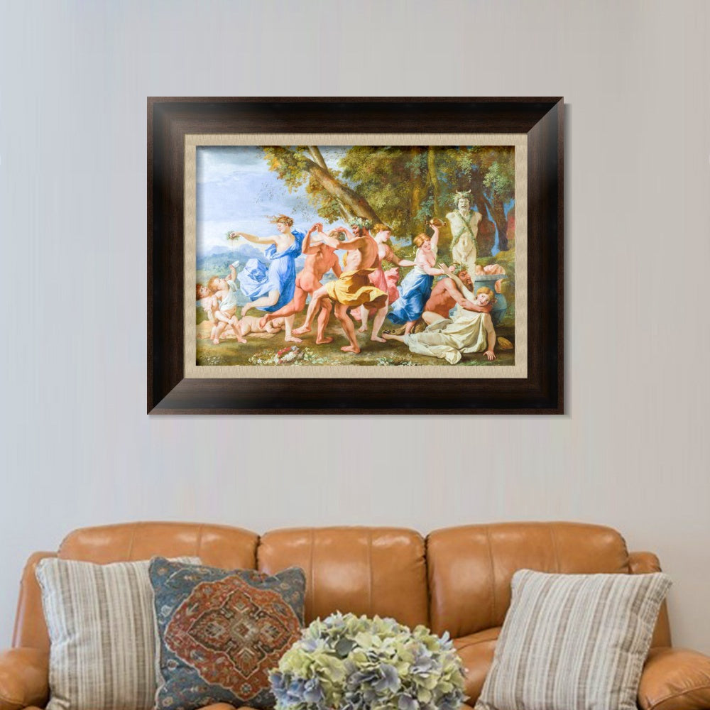 INVIN ART Framed Canvas Art Giclee Print Bacchanal before a Statue of Pan by Nicolas Poussin Wall Art