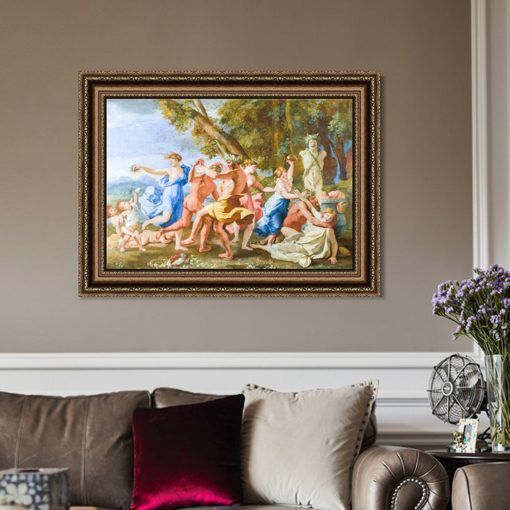 INVIN ART Framed Canvas Art Giclee Print Bacchanal before a Statue of Pan by Nicolas Poussin Wall Art