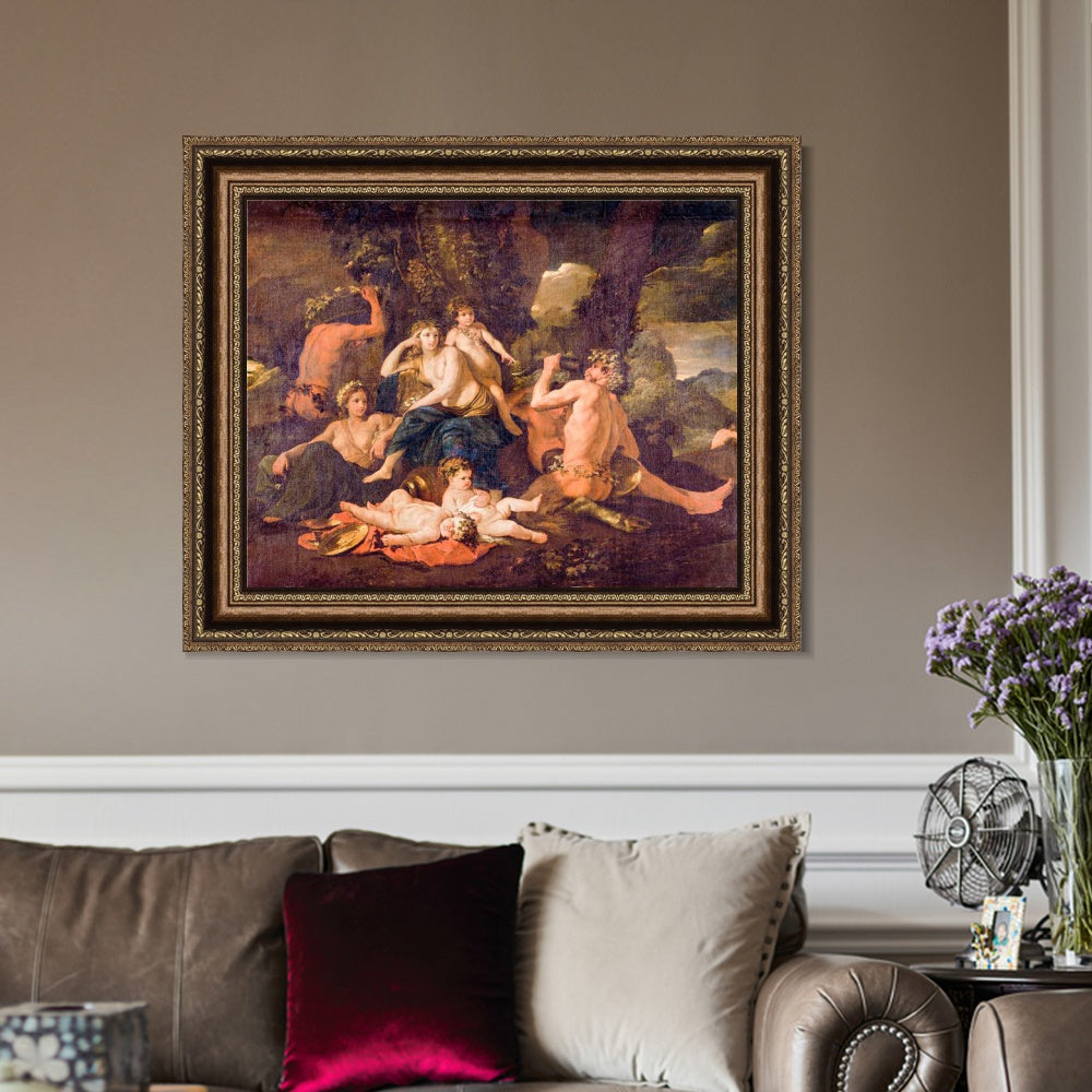 INVIN ART Framed Canvas Art Giclee Print The childhood of Bacchus by Nicolas Poussin Wall Art