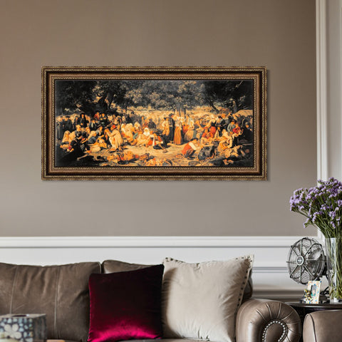 INVIN ART Framed Canvas Art Giclee Print Pardon Day in Brittany by Nicolas Poussin Wall Art Living Room Home Office Decorations