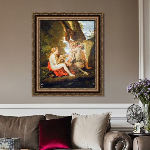 INVIN ART Framed Canvas Art Giclee Print A Bacchic Scene, 1630-31 by Nicolas Poussin Wall Art Living Room Home Office Decorations