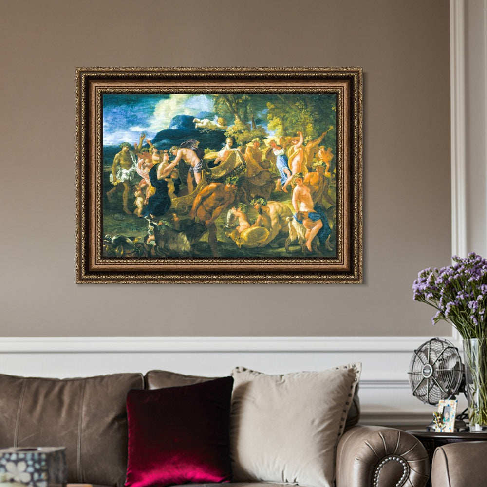 INVIN ART Framed Canvas Art Giclee Print Bacchanal, 1625-26 by Nicolas Poussin Wall Art
