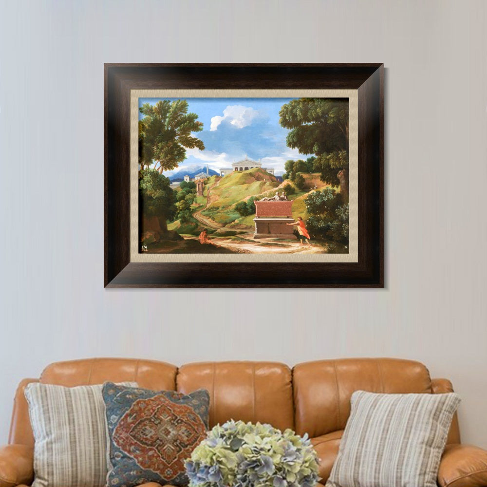 INVIN ART Framed Canvas Art Giclee Print Landscape with Ruins, Ca. 1634 by Nicolas Poussin Wall Art
