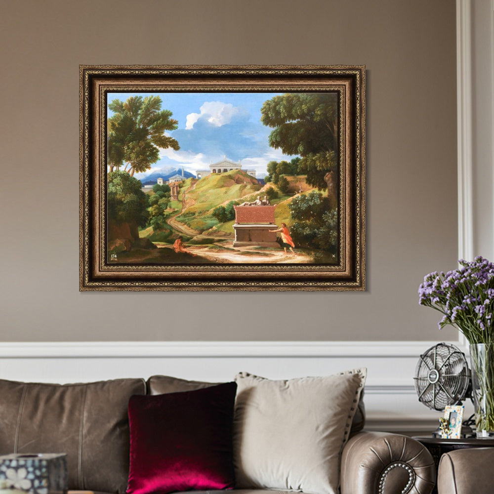 INVIN ART Framed Canvas Art Giclee Print Landscape with Ruins, Ca. 1634 by Nicolas Poussin Wall Art