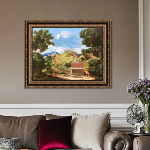 INVIN ART Framed Canvas Art Giclee Print Landscape with Ruins, Ca. 1634 by Nicolas Poussin Wall Art Living Room Home Office Decorations