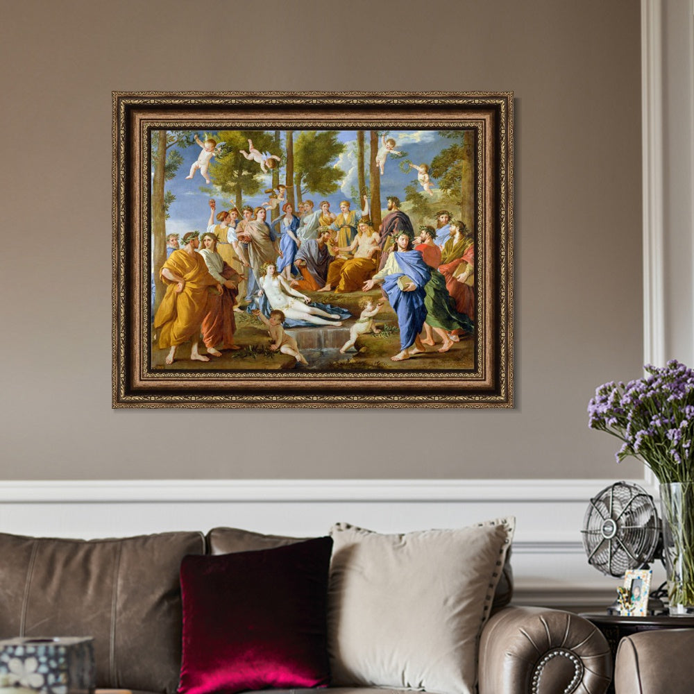 INVIN ART Framed Canvas Art Giclee Print El Parnaso, 1630 by Nicolas Poussin Wall Art