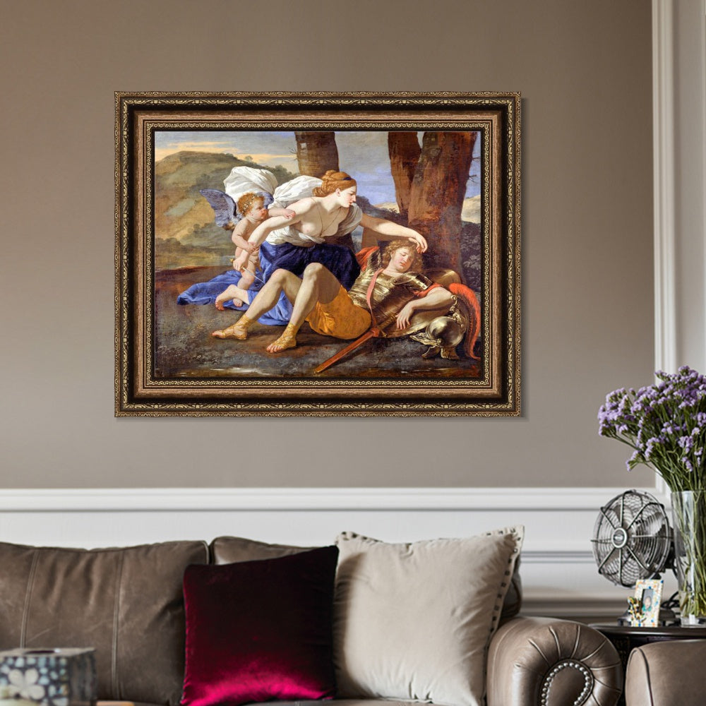 INVIN ART Framed Canvas Art Giclee Print Rinaldo and Armida by Nicolas Poussin Wall Art