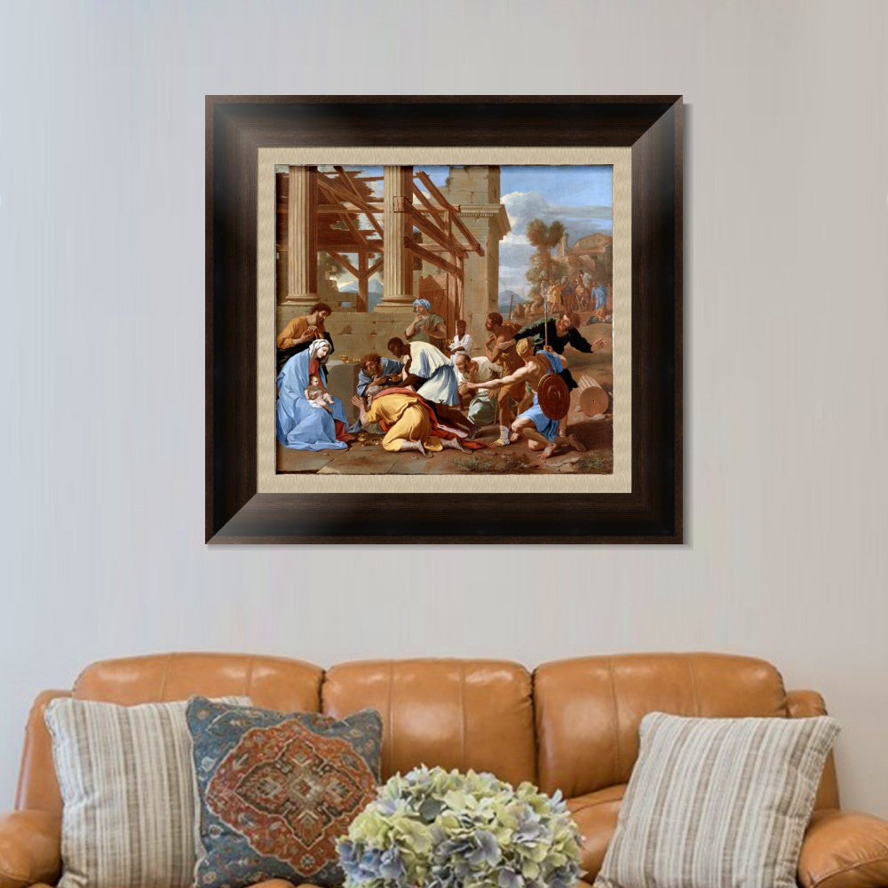 INVIN ART Framed Canvas Art Giclee Print The Adoration of the Magi by Nicolas Poussin Wall Art