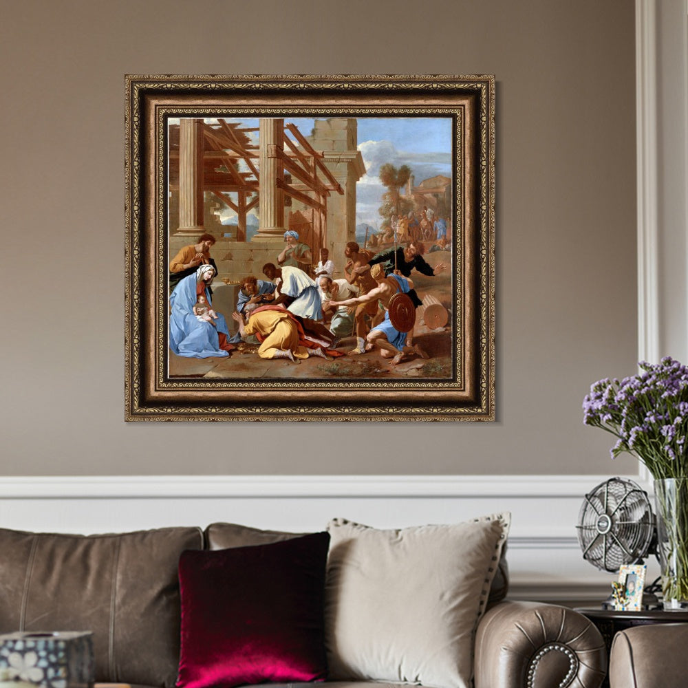 INVIN ART Framed Canvas Art Giclee Print The Adoration of the Magi by Nicolas Poussin Wall Art