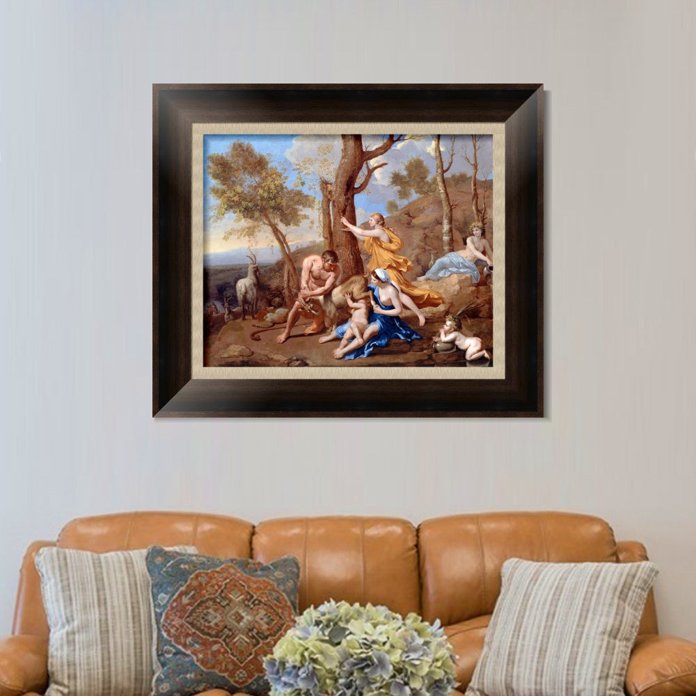 INVIN ART Framed Canvas Art Giclee Print The Nurture of Jupiter by Nicolas Poussin Wall Art