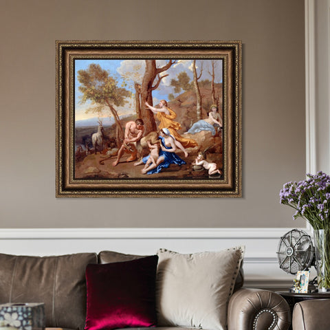 INVIN ART Framed Canvas Art Giclee Print The Nurture of Jupiter by Nicolas Poussin Wall Art Living Room Home Office Decorations