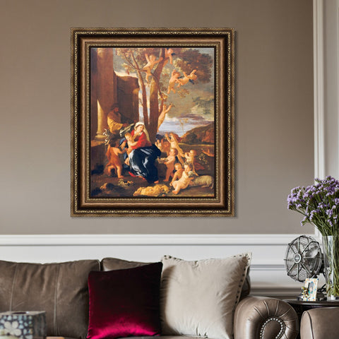 INVIN ART Framed Canvas Art Giclee Print The Rest on the Flight into Egypt by Nicolas Poussin Wall Art Living Room Home Office Decorations