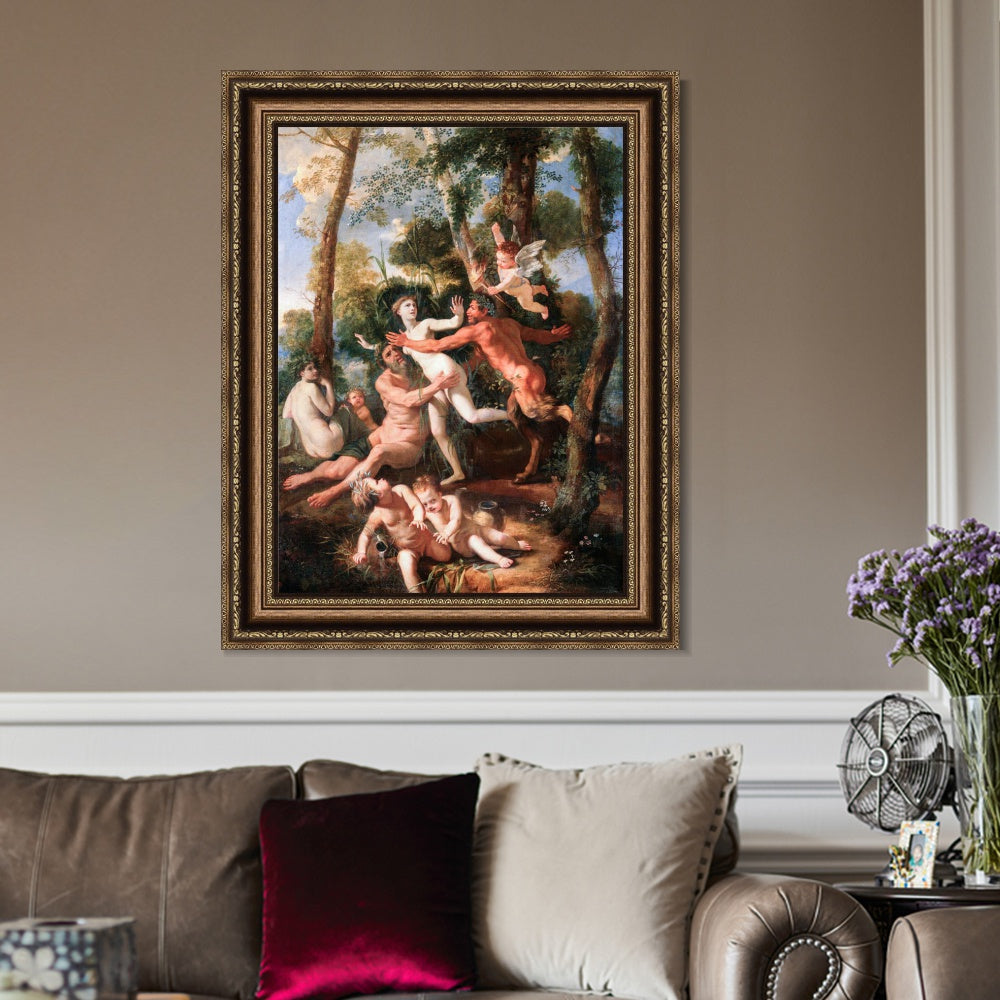 INVIN ART Framed Canvas Art Giclee Print Pan and Syrinx by Nicolas Poussin Wall Art