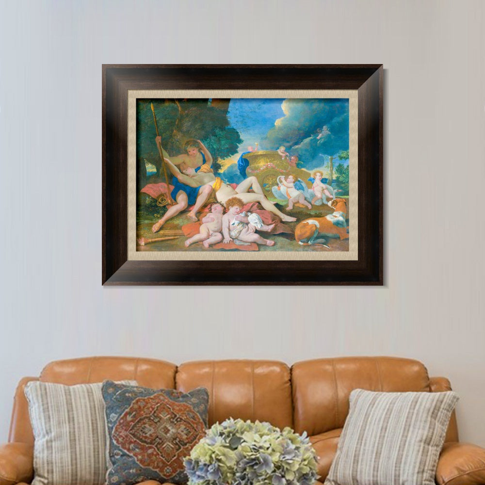 INVIN ART Framed Canvas Art Giclee Print Venus and Adonis by Emperor by Nicolas Poussin Wall Art