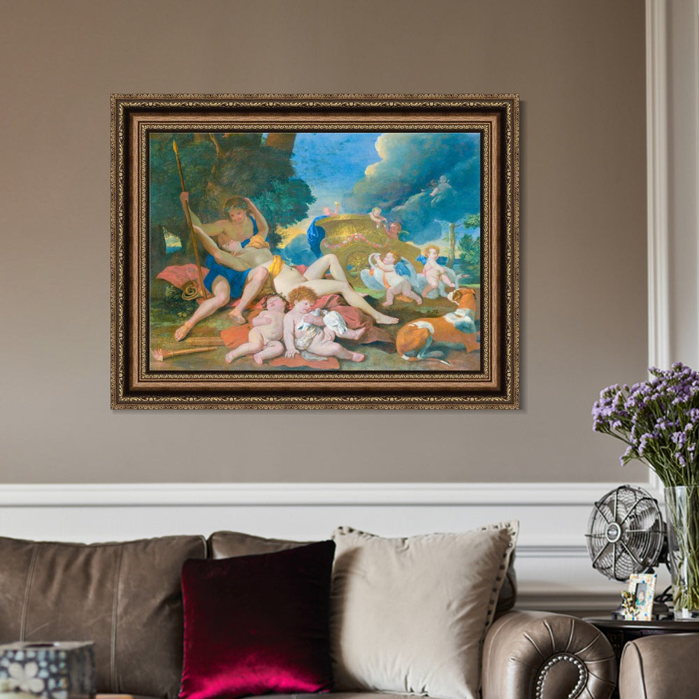 INVIN ART Framed Canvas Art Giclee Print Venus and Adonis by Emperor by Nicolas Poussin Wall Art