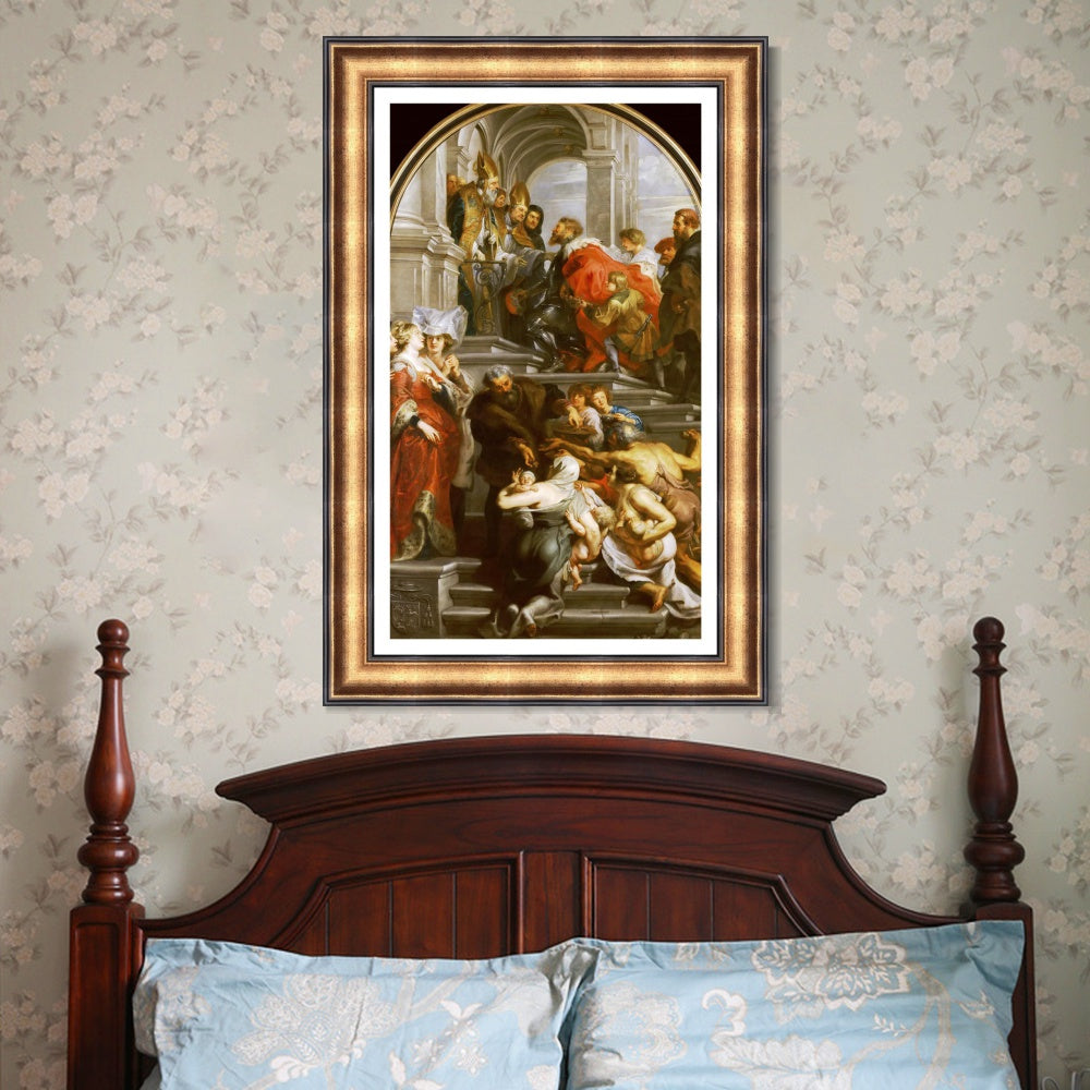 INVIN ART Framed Canvas Art Giclee Print Series#284 by Peter Paul Rubens Wall Art (Vintage Brown Frame with Linen Liner,16"x32")