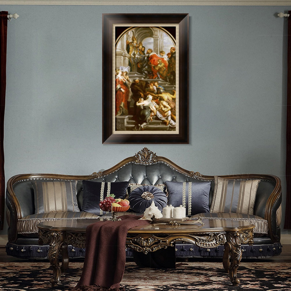 INVIN ART Framed Canvas Art Giclee Print Series#284 by Peter Paul Rubens Wall Art (Vintage Brown Frame with Linen Liner,16"x32")