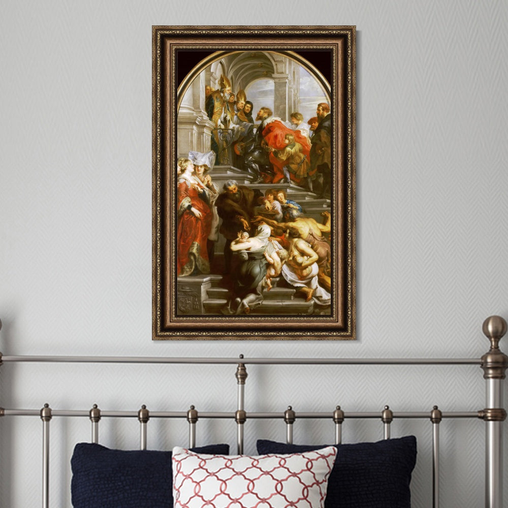 INVIN ART Framed Canvas Art Giclee Print Series#284 by Peter Paul Rubens Wall Art (Vintage Brown Frame with Linen Liner,16"x32")