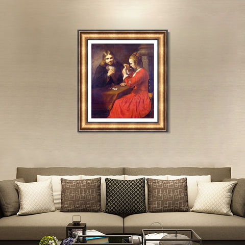 INVIN ART Framed Canvas Art Giclee Print A Young Man And A Girl Playing Cards,17th Century by Rembrandt Harmenszoon van Rijn Wall Art Living Room Home Decorations