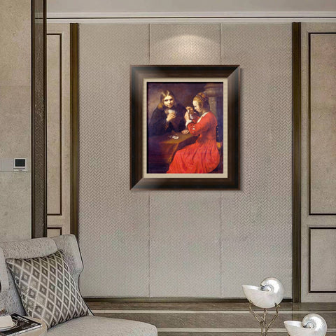 INVIN ART Framed Canvas Art Giclee Print A Young Man And A Girl Playing Cards,17th Century by Rembrandt Harmenszoon van Rijn Wall Art Living Room Home Decorations