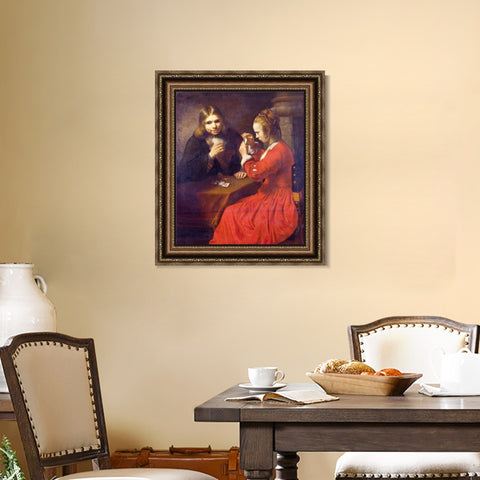 INVIN ART Framed Canvas Art Giclee Print A Young Man And A Girl Playing Cards,17th Century by Rembrandt Harmenszoon van Rijn Wall Art Living Room Home Decorations