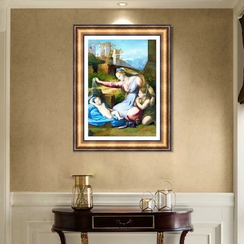 INVIN ART Framed Canvas Art Giclee Print Madonna with the Blue Diadem by Raphael/Raffaello Sanzio Wall Art Living Room Home Office Decorations