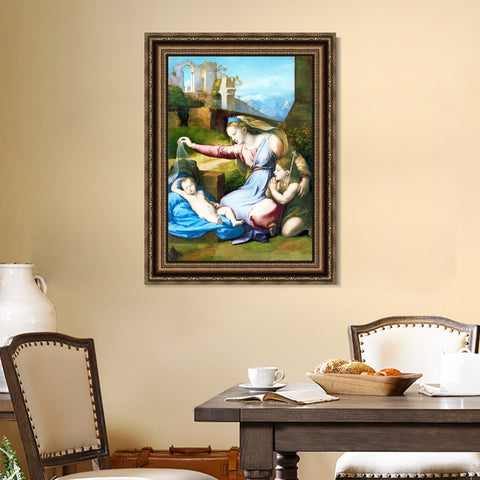 INVIN ART Framed Canvas Art Giclee Print Madonna with the Blue Diadem by Raphael/Raffaello Sanzio Wall Art Living Room Home Office Decorations