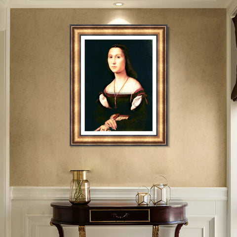 INVIN ART Framed Canvas Art Giclee Print Portrait of a Lady by Raphael/Raffaello Sanzio Wall Art Living Room Home Office Decorations