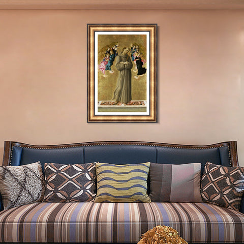 INVIN ART Framed Canvas Art Giclee Print Saint Francis Of Assisi With Angels by Sandro Botticelli Wall Art Living Room Home Office Decorations