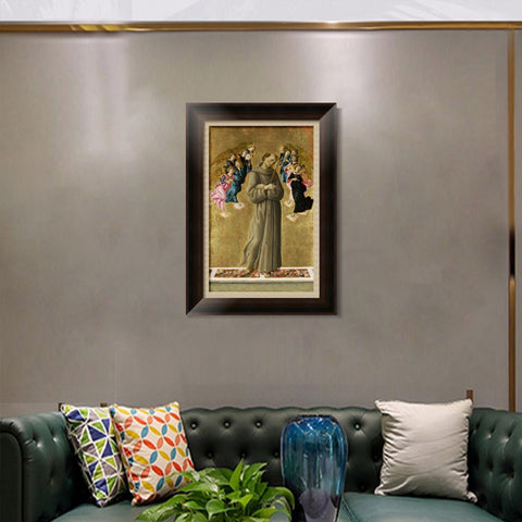 INVIN ART Framed Canvas Art Giclee Print Saint Francis Of Assisi With Angels by Sandro Botticelli Wall Art Living Room Home Office Decorations
